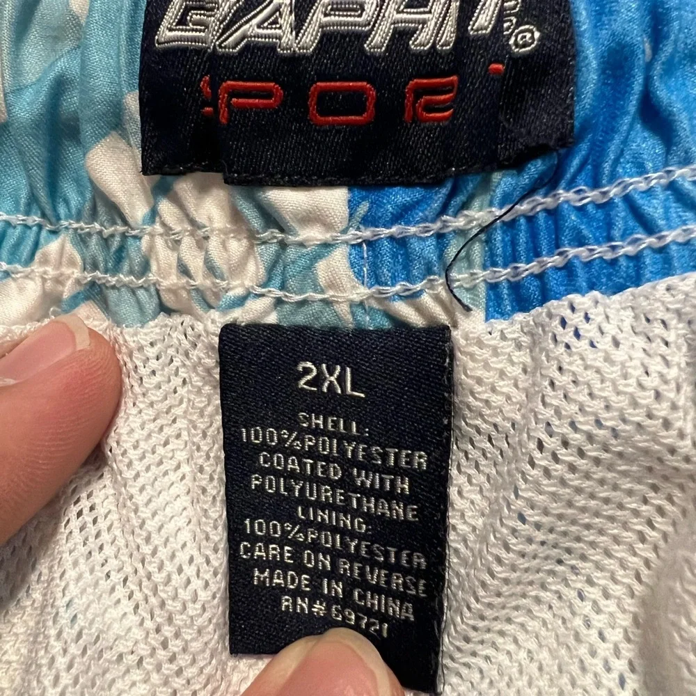 Mens Graphic Sports swim trunks, Blue and white, XXL - Picture 2 of 2